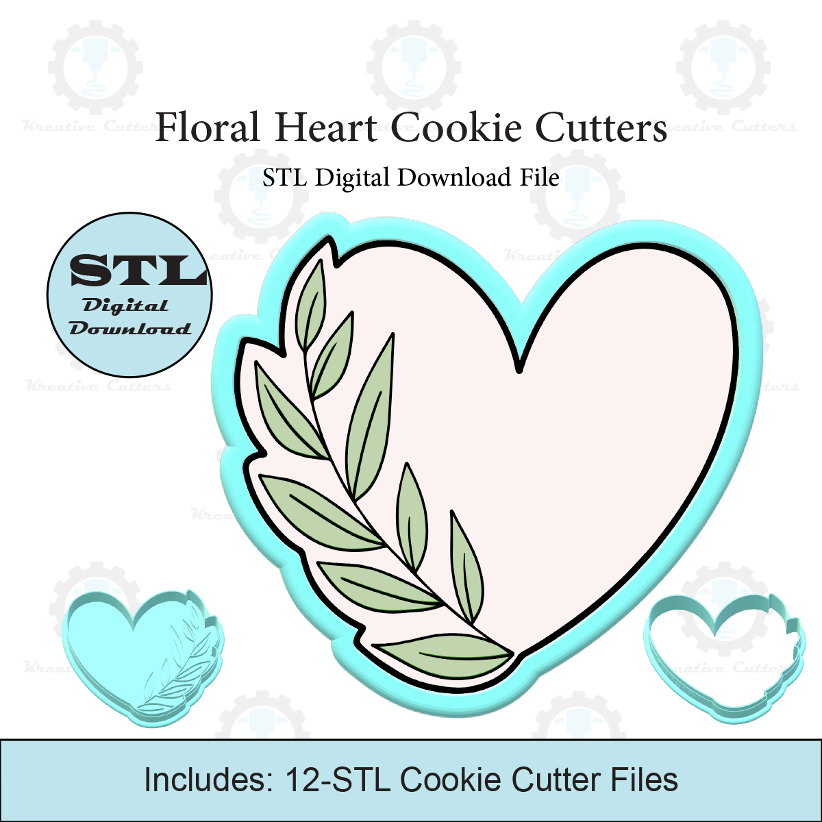 Floral Heart Cookie Cutter with Stamp | STL File