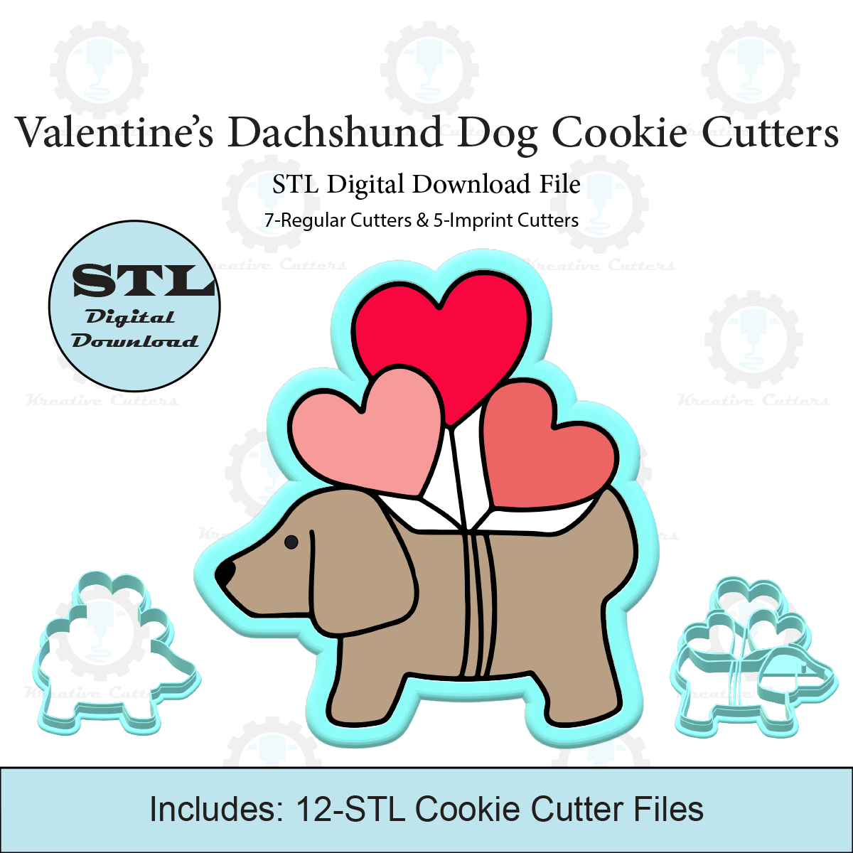 Valentines Dachshund Dog Cookie Cutters | Standard & Imprint Cutters Included | STL Files