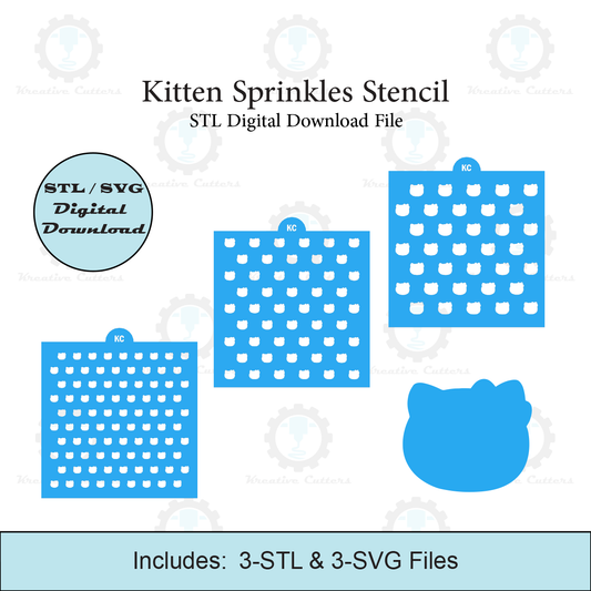 Kitty Sprinkles Stencil | Laser or 3D Printed, Decorating Stencils | Digital Download STL & SVG Files