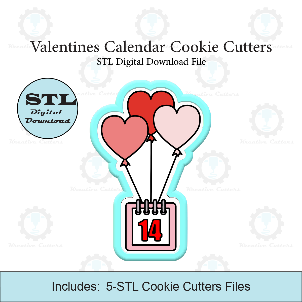 Valentines Calendar Hearts Balloon Cookie Cutters | STL Files