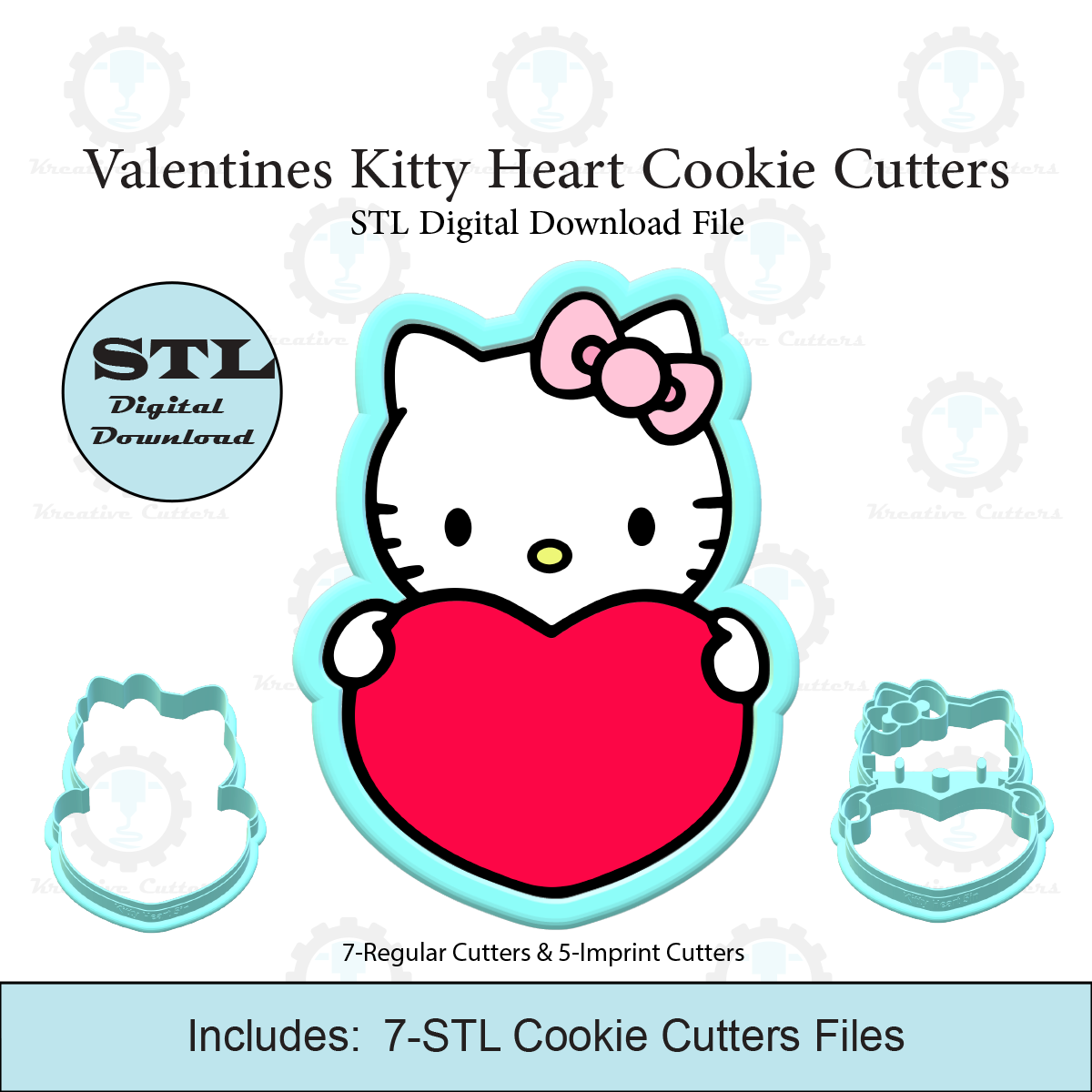 Valentines Heart Kitty Cookie Cutters | STL File