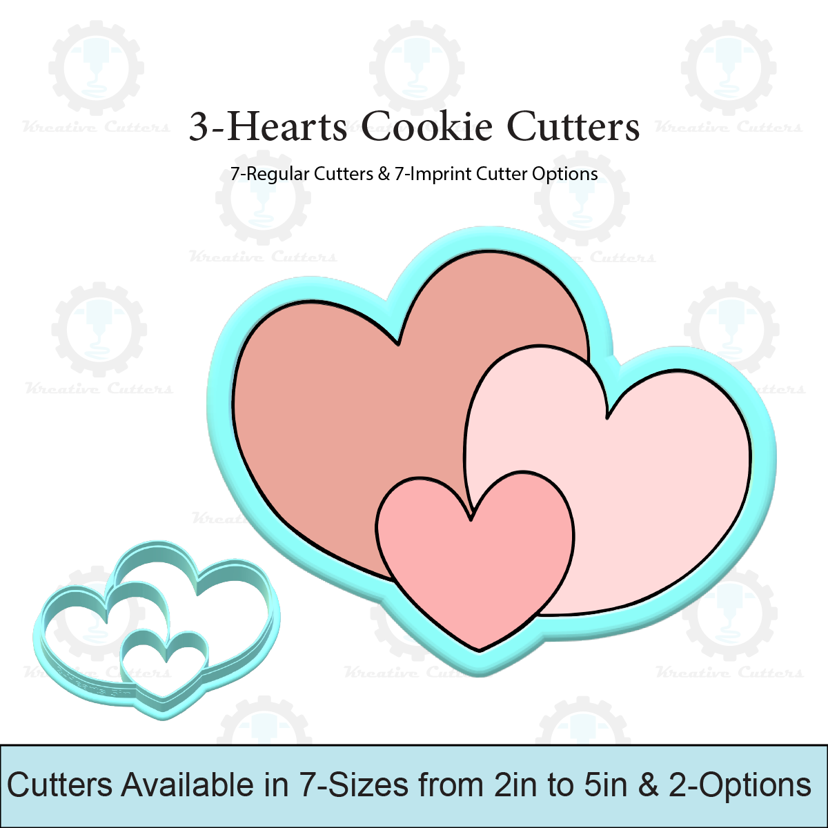 3-Hearts Cookie Cutters | With Imprint Cutter Option