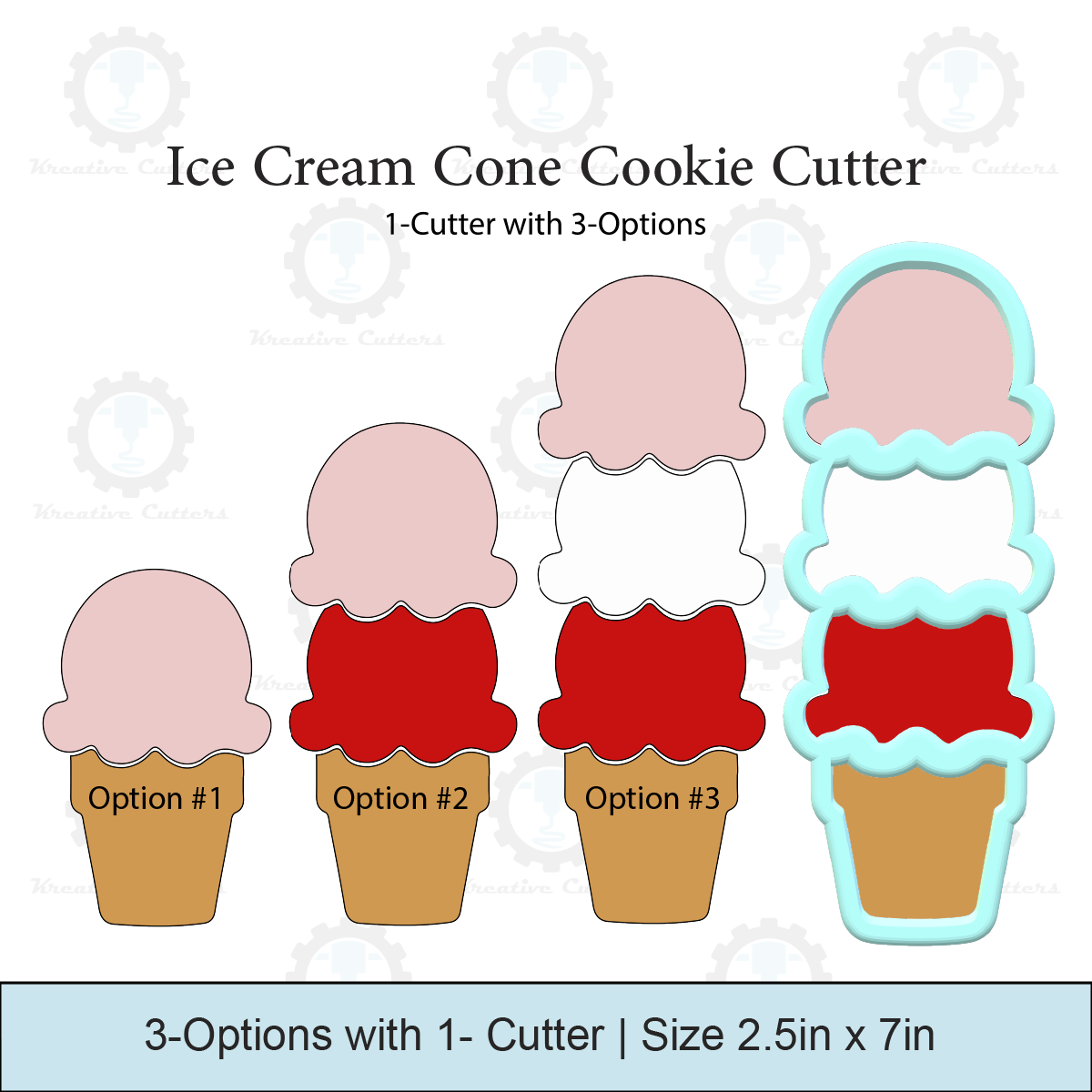 Ice Cream Cone Cookie Cutter | 1-Cutter with 3 design options