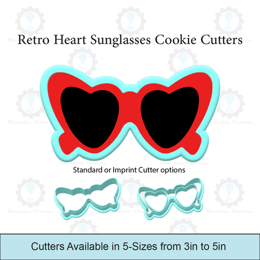 Retro Heart Sunglasses Cookie Cutters | With Imprint Cutter Option