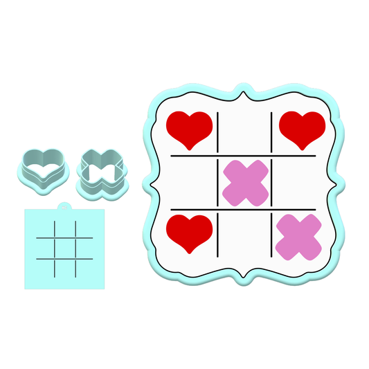 Valentines Tic Tac Toe Cookie Cutter Set with Stencil