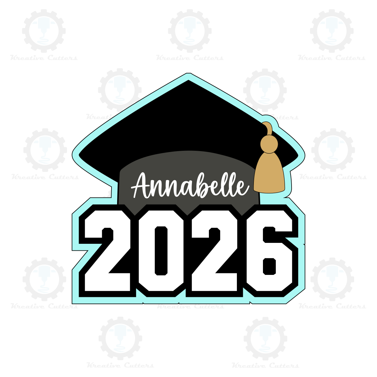 2026 Graduation Cap with Text Box Cookie Cutters