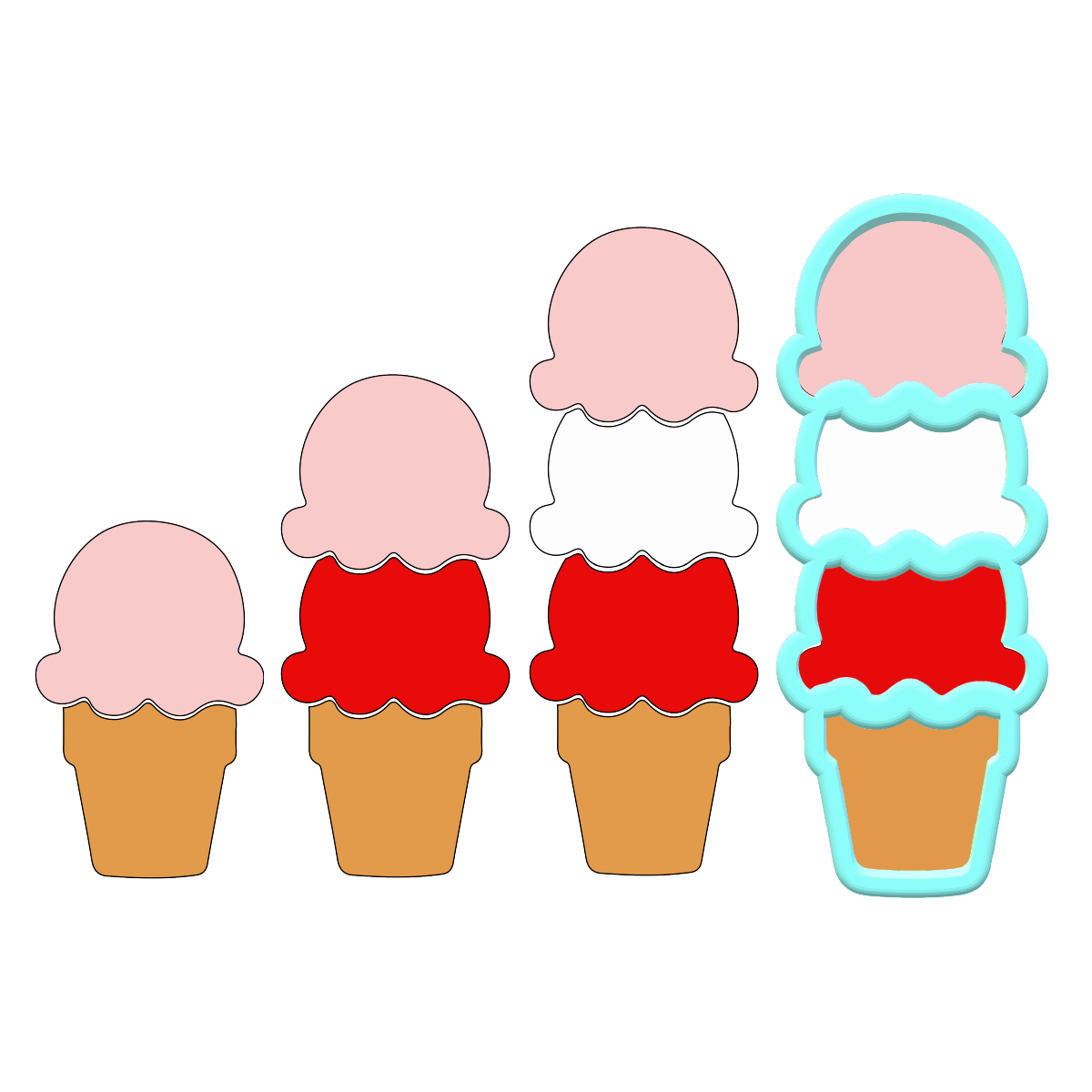 Ice Cream Cone Cookie Cutter | 1-Cutter with 3 design options