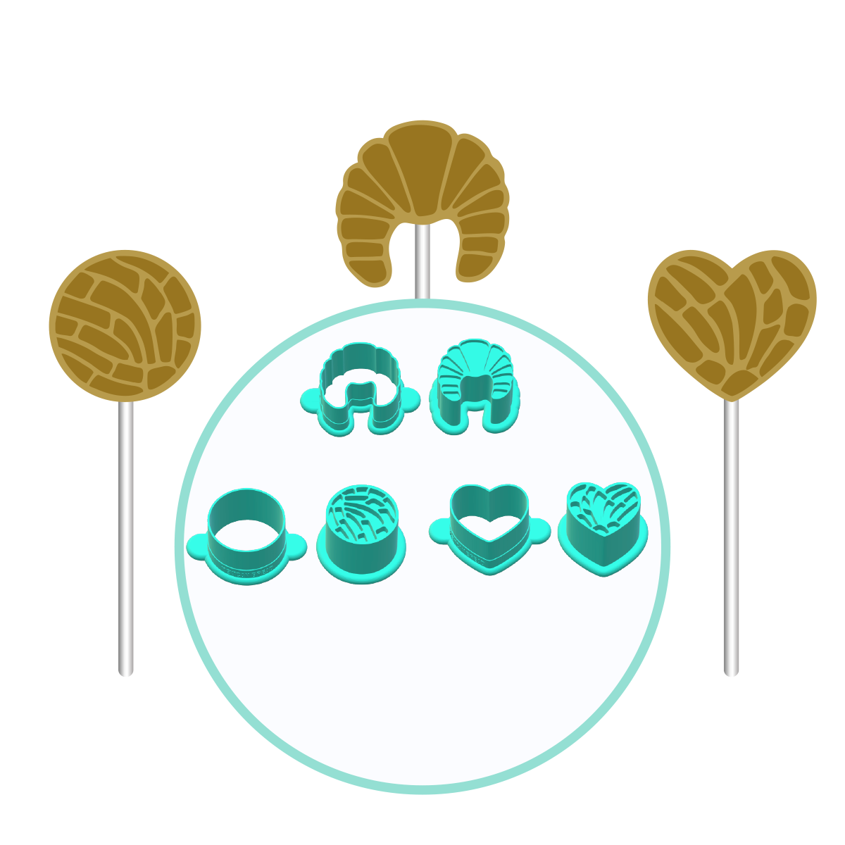 Mexican Bread, Concha Cake Pop Molds with Fondant Embosser |Deluxe Cutter, Popper, and Tray Option