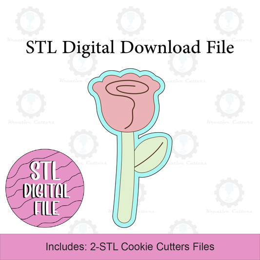 Long Stem Rose Bud Cookie Cutters | Digital Download STL Files