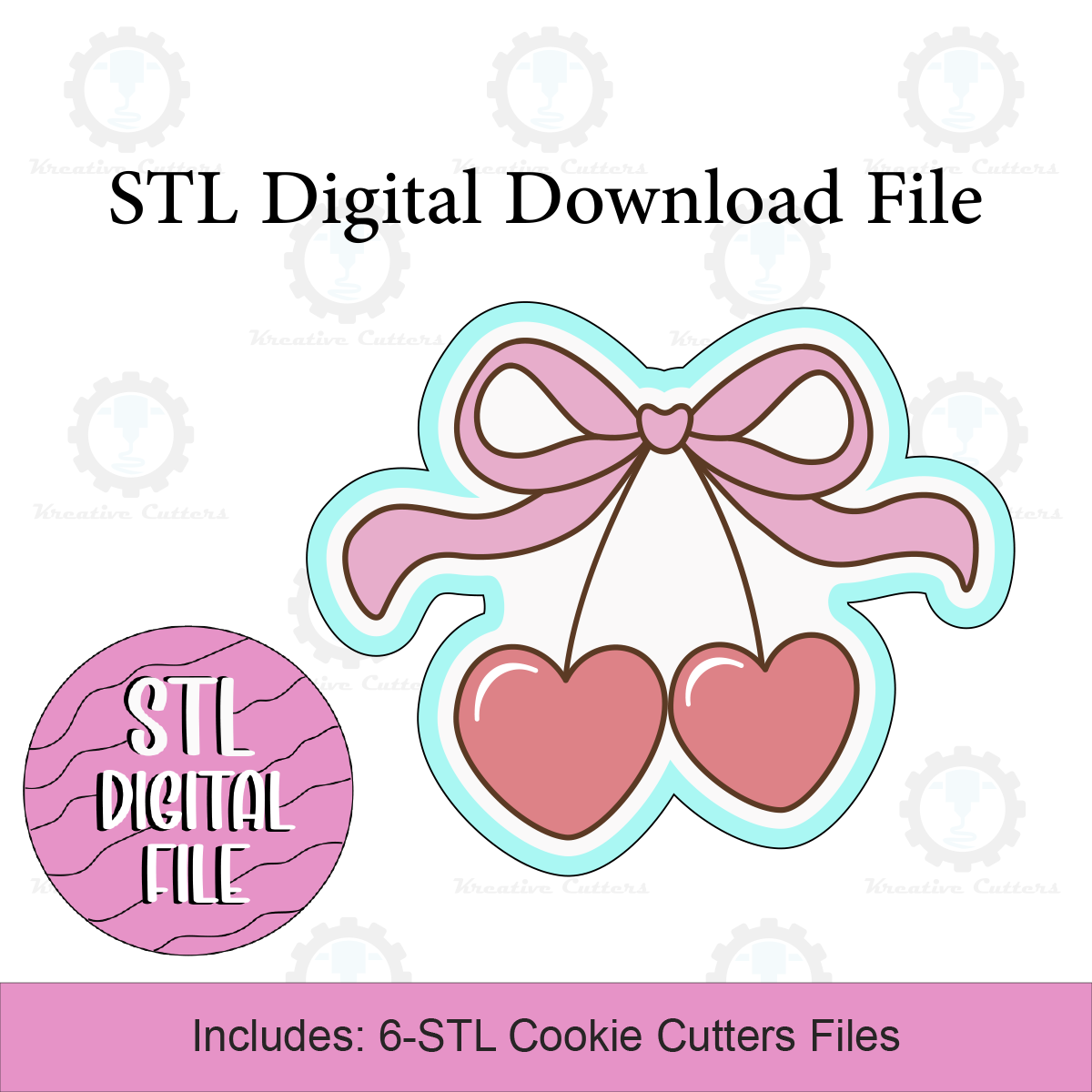 Valentines Cherries with Bow Cookie Cutters | Digital Download STL Files