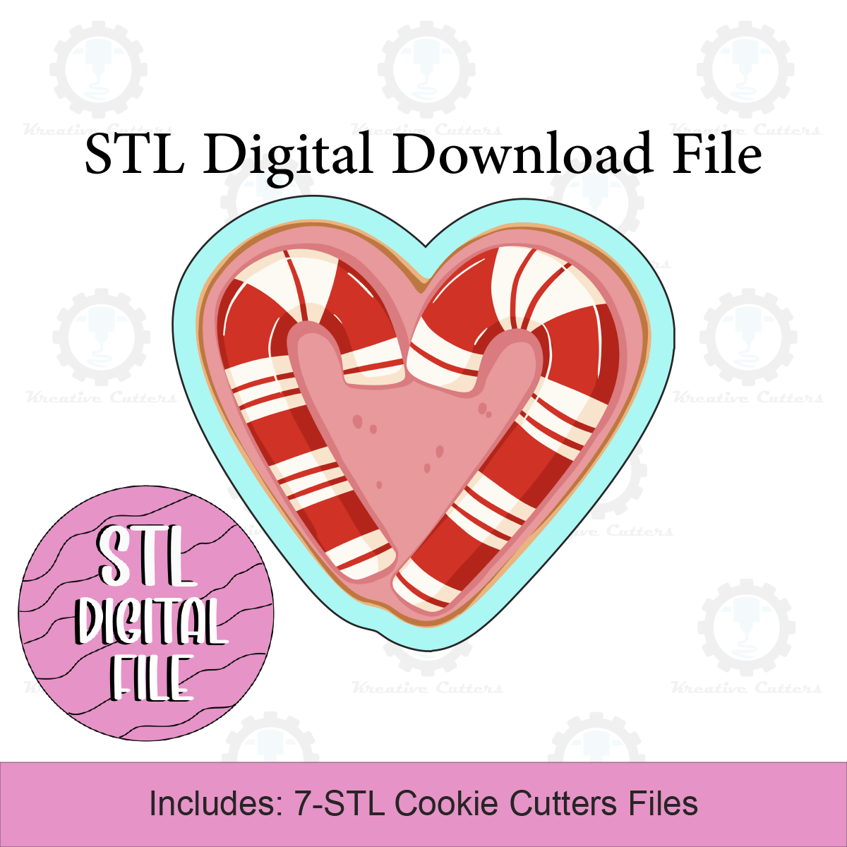 Candy Cane Heart Cookie Cutters | Digital Download STL Files