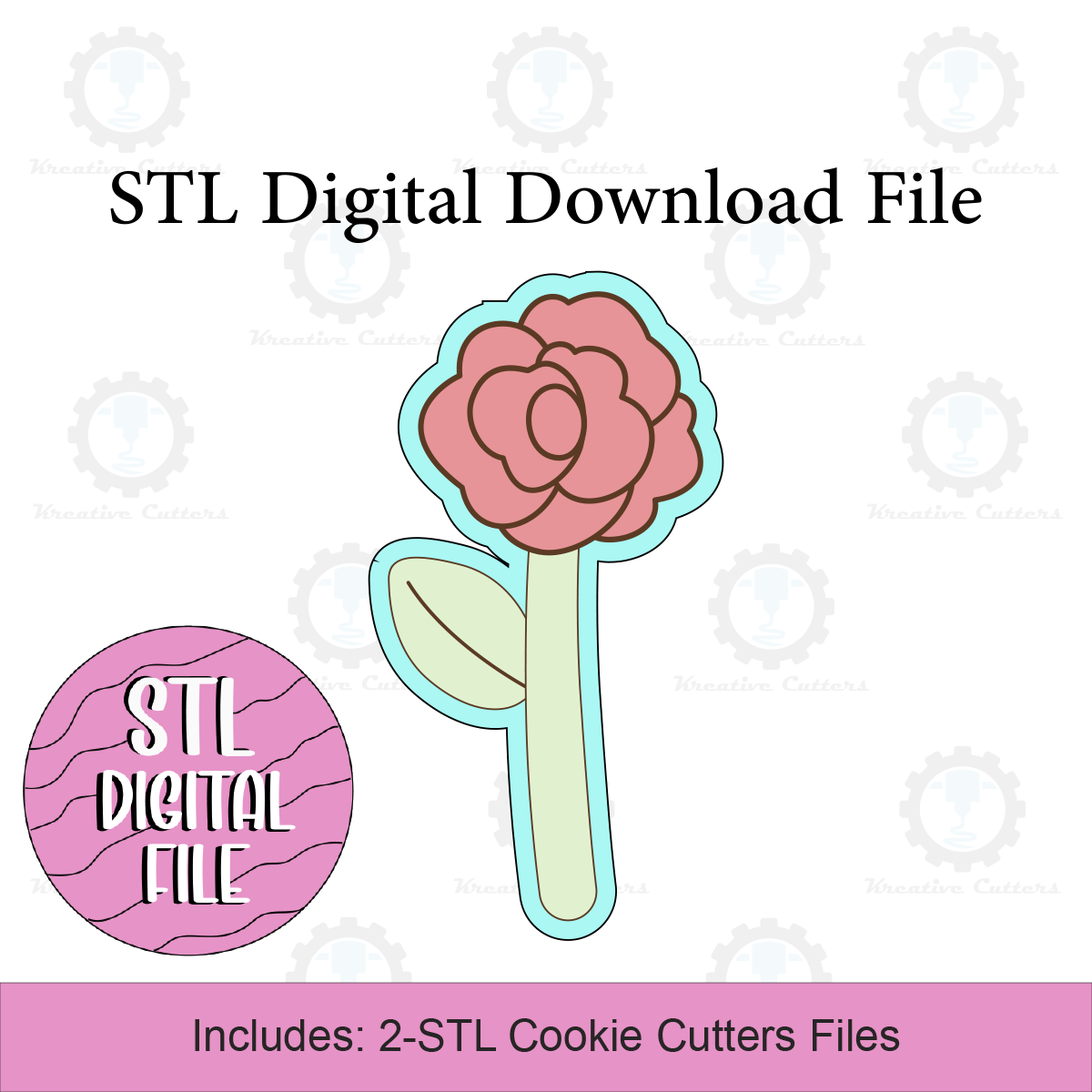 Long Stem Rose Cookie Cutters | Digital Download STL Files