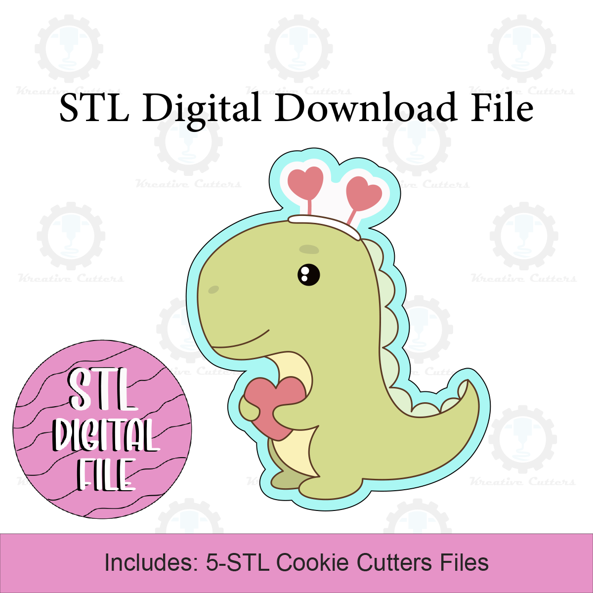 Valentine Dinosaur Cookie Cutters | Digital Download STL Files