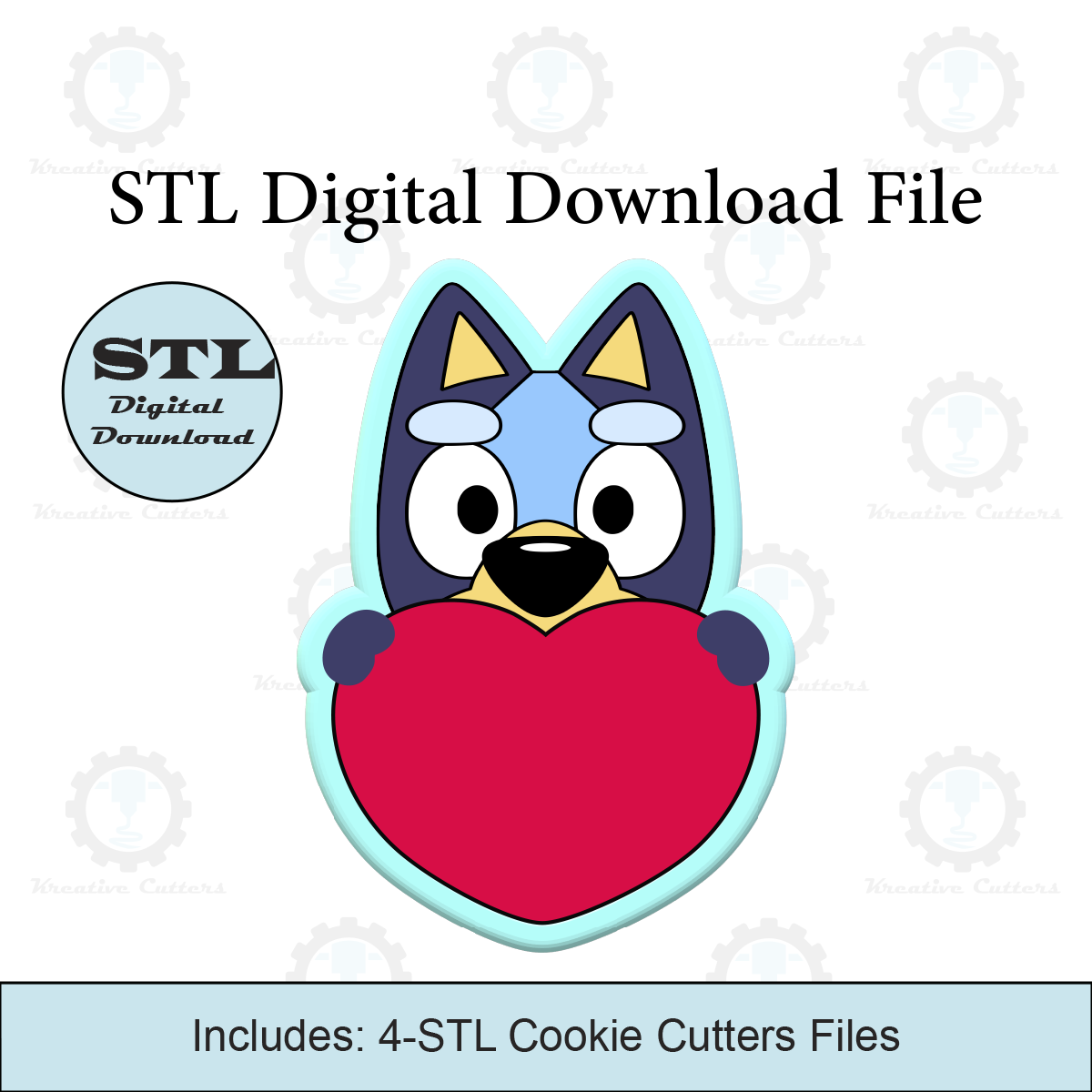 Valentines Blue Dog Cookie Cutters | Digital Download STL Files