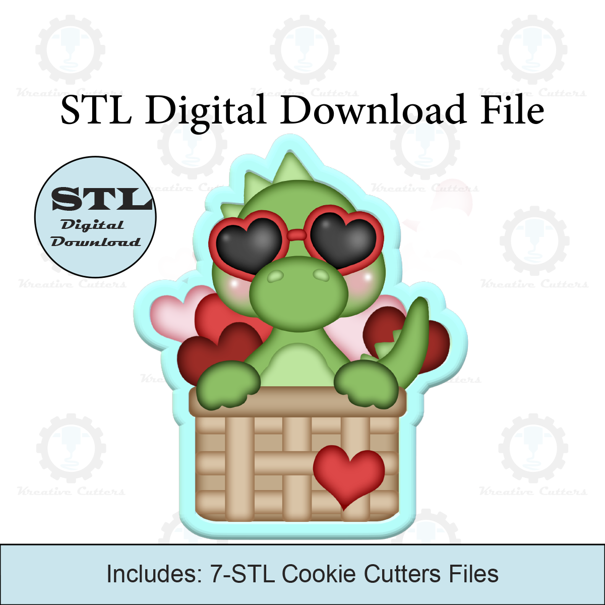 Valentines Dino Heart Basket Cookie Cutters | Digital Download STL Files