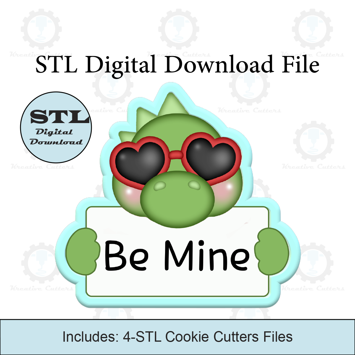 Valentines Dino with Name Placard Cookie Cutters | Digital Download STL Files