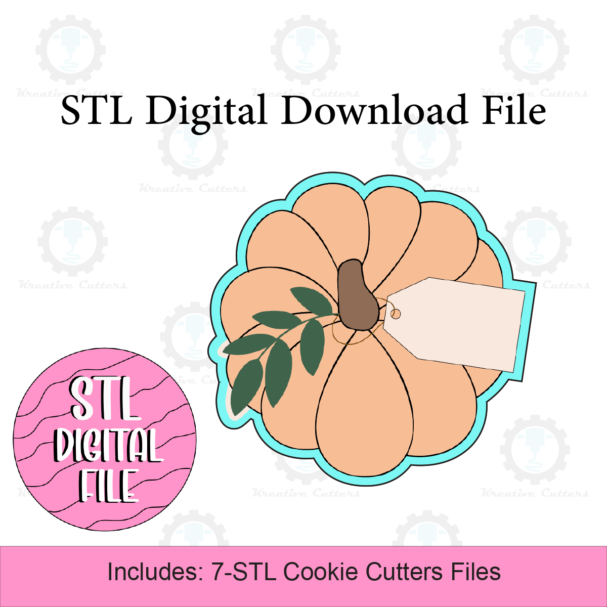 Fall Pumpkin with Floral leaves and gift tag Cookie Cutters | Digital Download STL Files