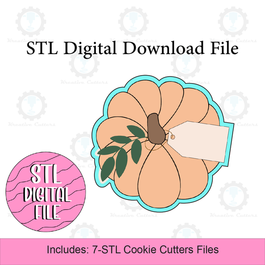 Fall Pumpkin with Floral leaves and gift tag Cookie Cutters | Digital Download STL Files