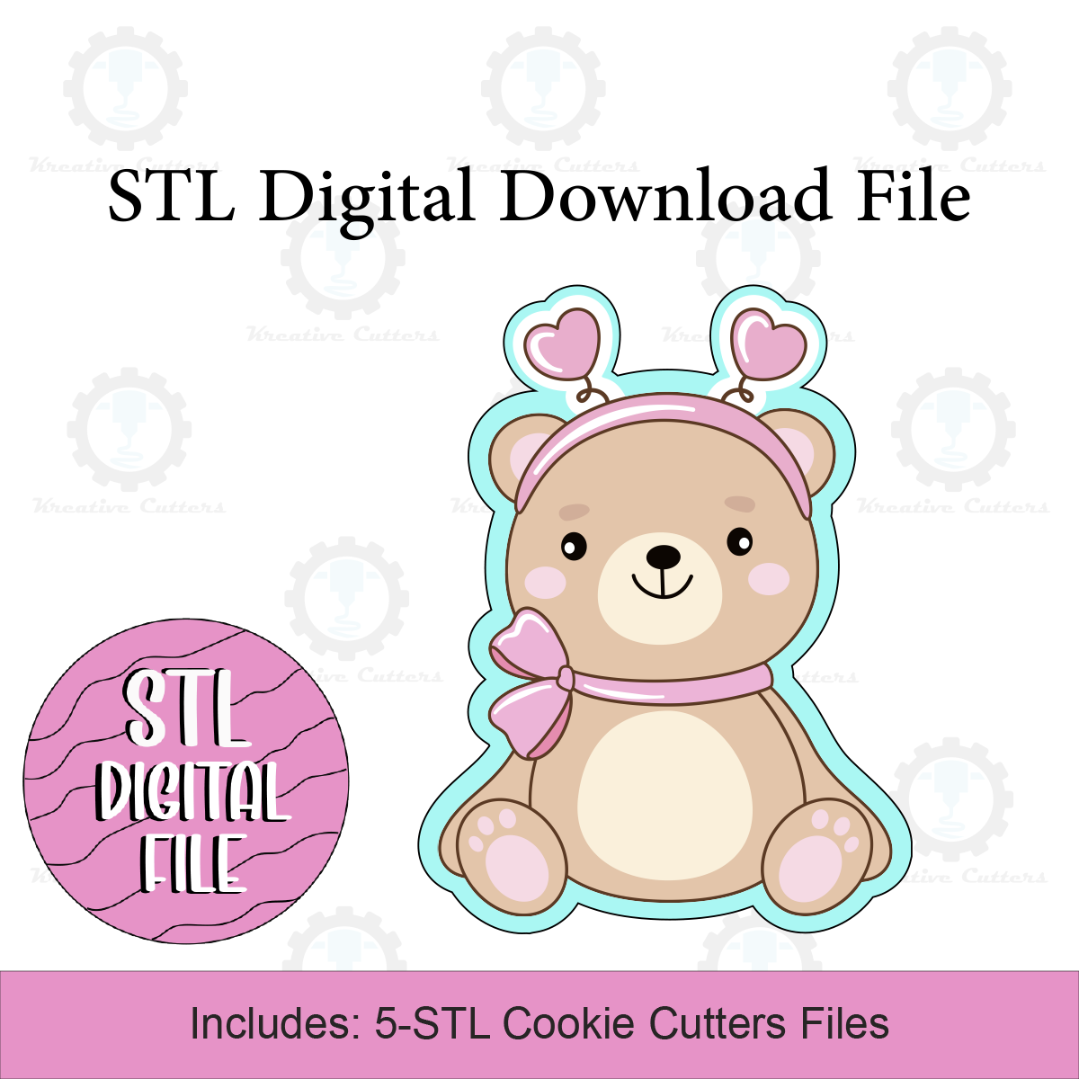 Girly Bear Cookie Cutters | Digital Download STL Files
