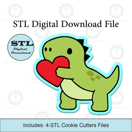 Valentines Dinosaur Cookie Cutters | Digital Download STL Files