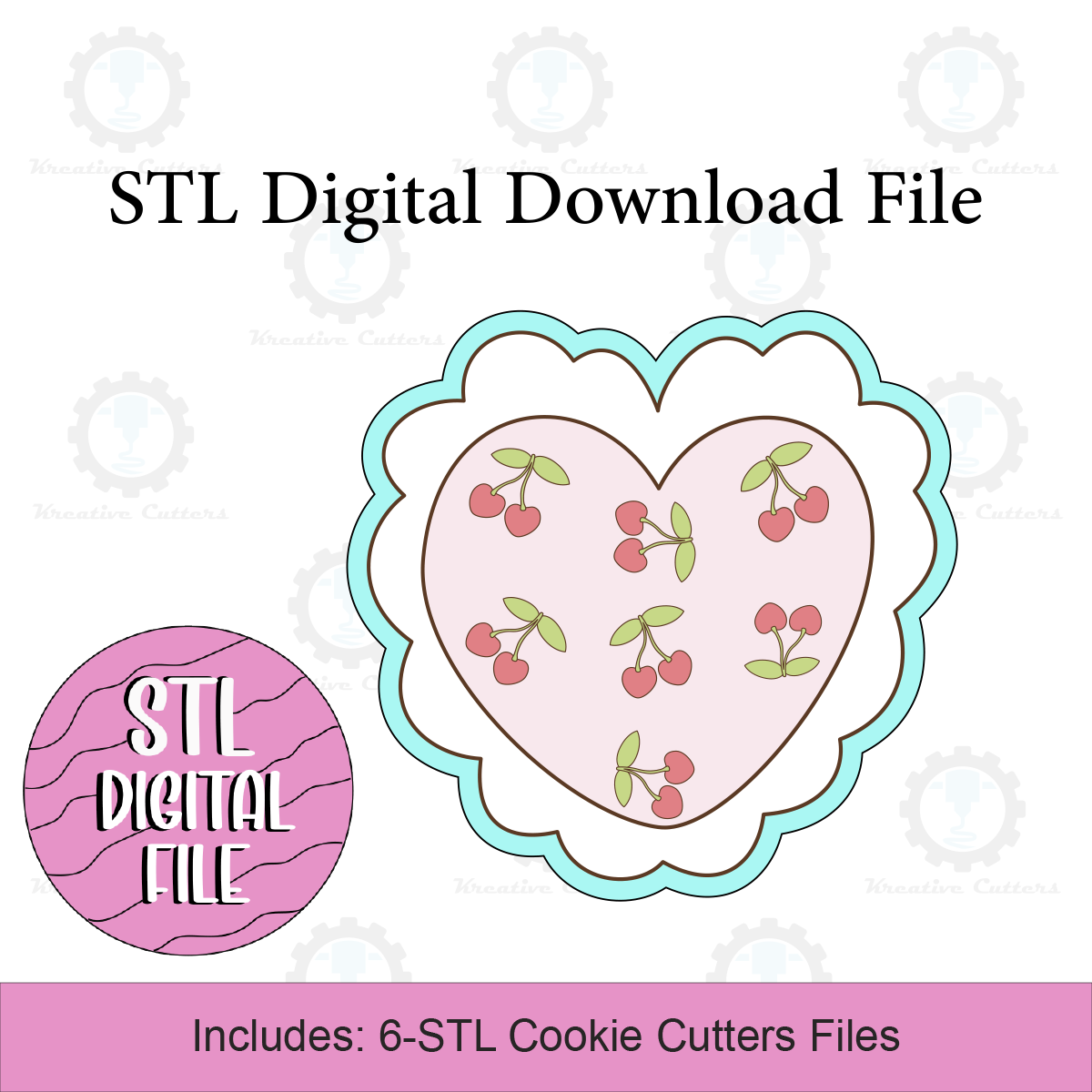 Scalloped Heart with Cherries Cookie Cutters | Digital Download STL Files