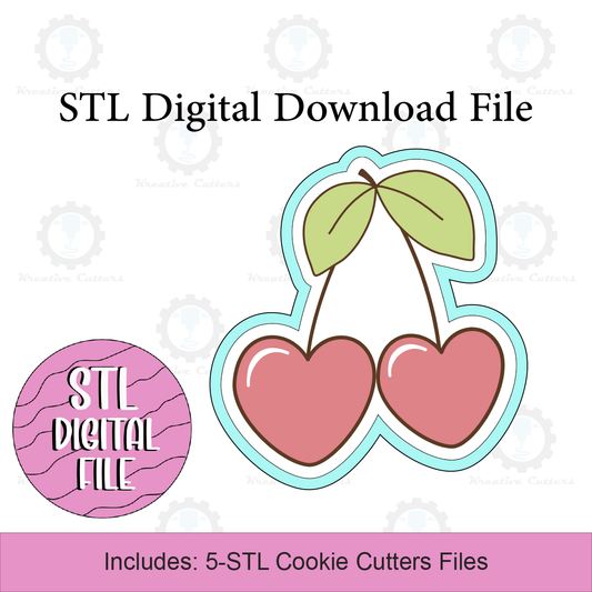 Valentines Heart Cherries Cookie Cutters | Digital Download STL Files