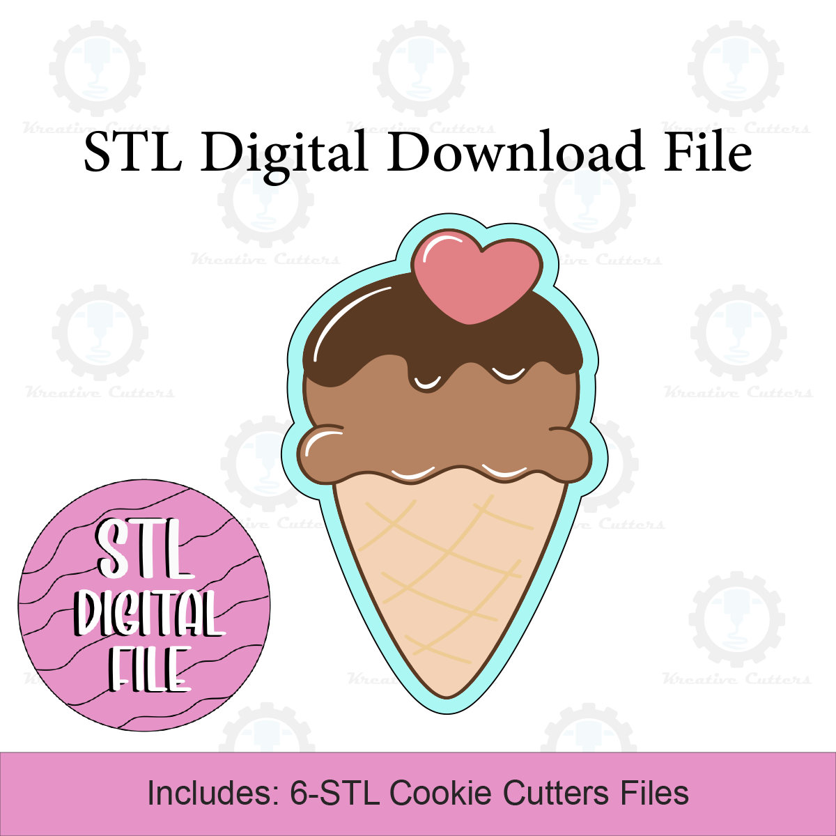 Heart Ice Cream Cookie Cutters | Digital Download STL Files