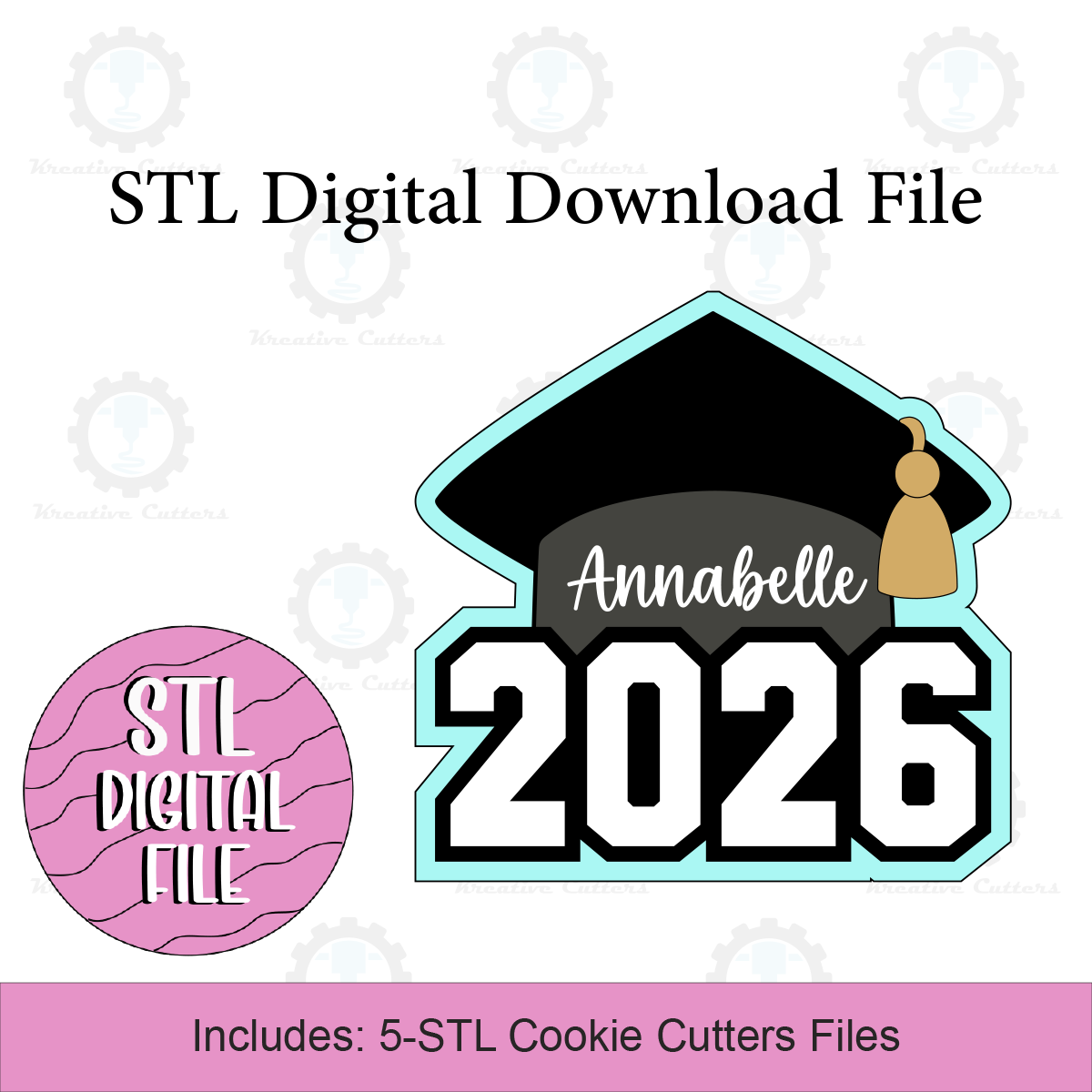 2026 Graduation Cap with Text Box Cookie Cutters | Digital Download STL Files