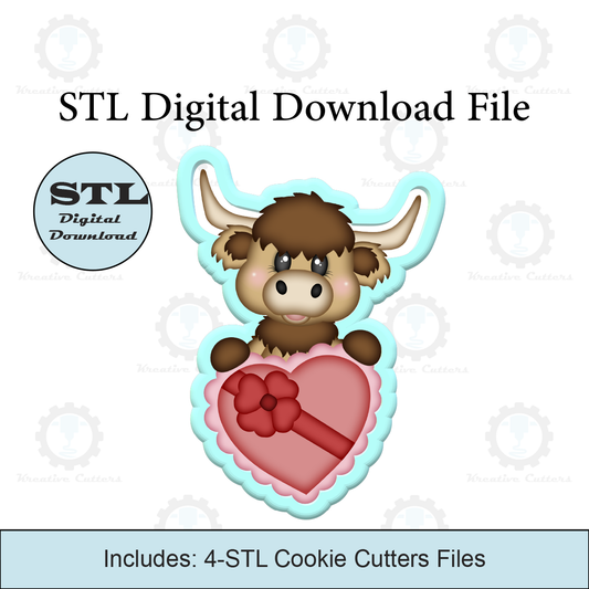 Highland Cow with Heart Box Cookie Cutters | Digital Download STL Files