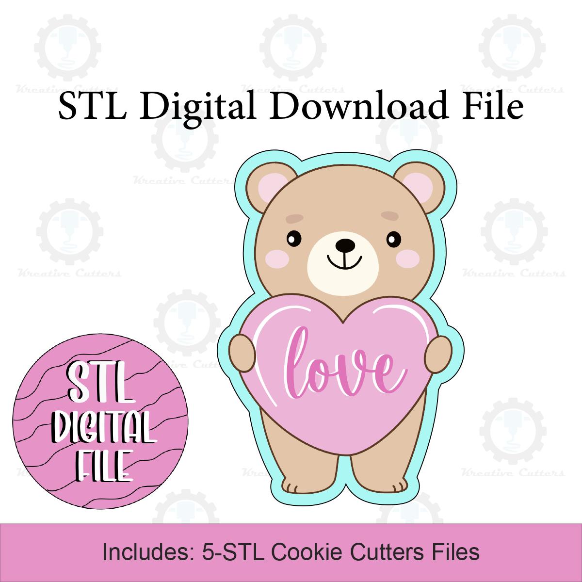 Love Heart Bear Cookie Cutters | Digital Download STL Files