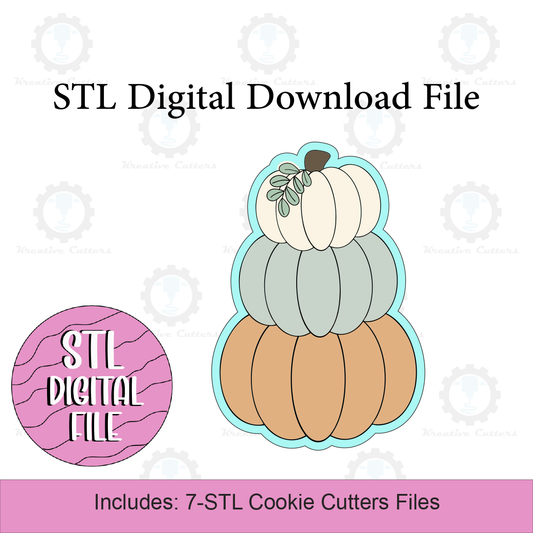 Fall Stacked Pumpkins with floral leaves Cookie Cutters | Digital Download STL Files