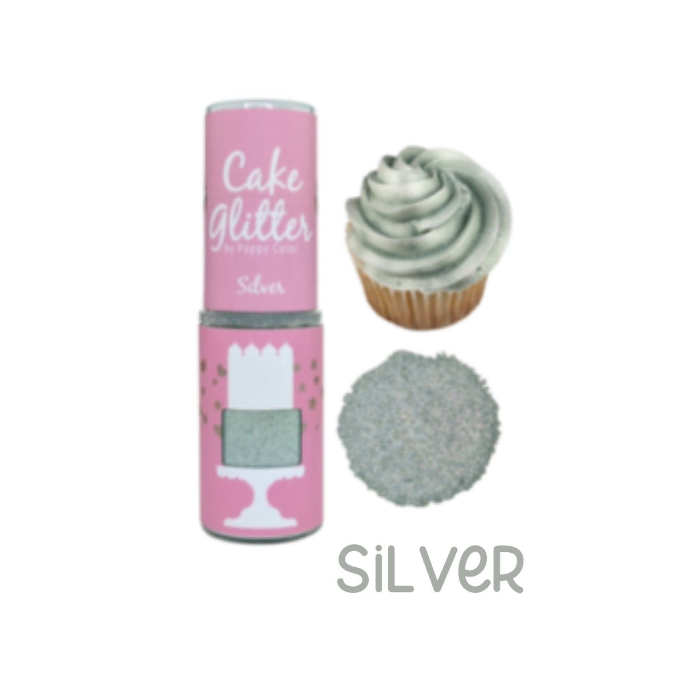 Poppy Color Silver Cake Glitter