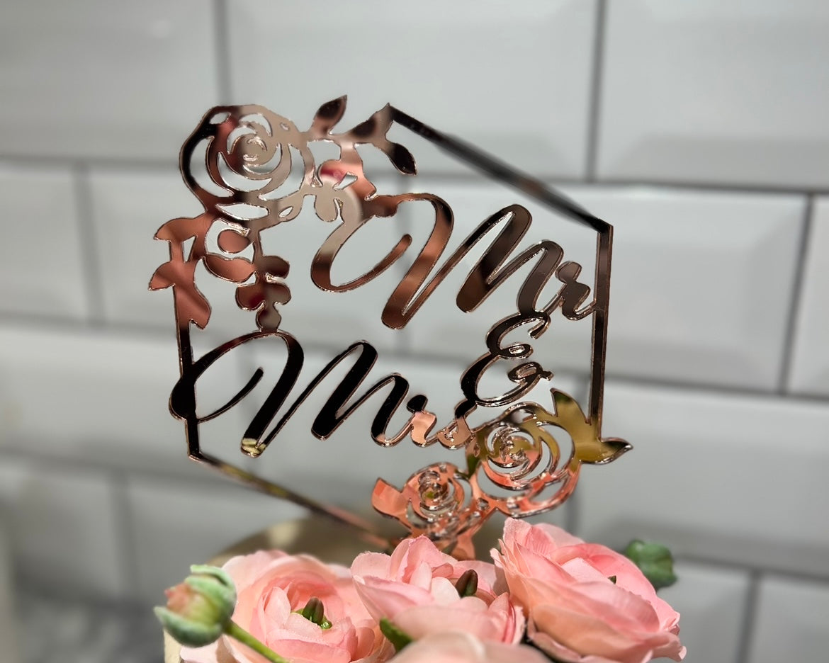 Mr. & Mrs. Wedding Cake Topper | Laser Engraved Acrylic