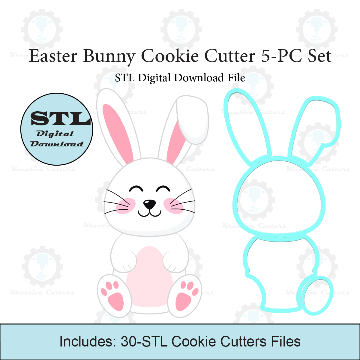 Giant 5-PC Easter Bunny Cookie Cutter Set | STL File
